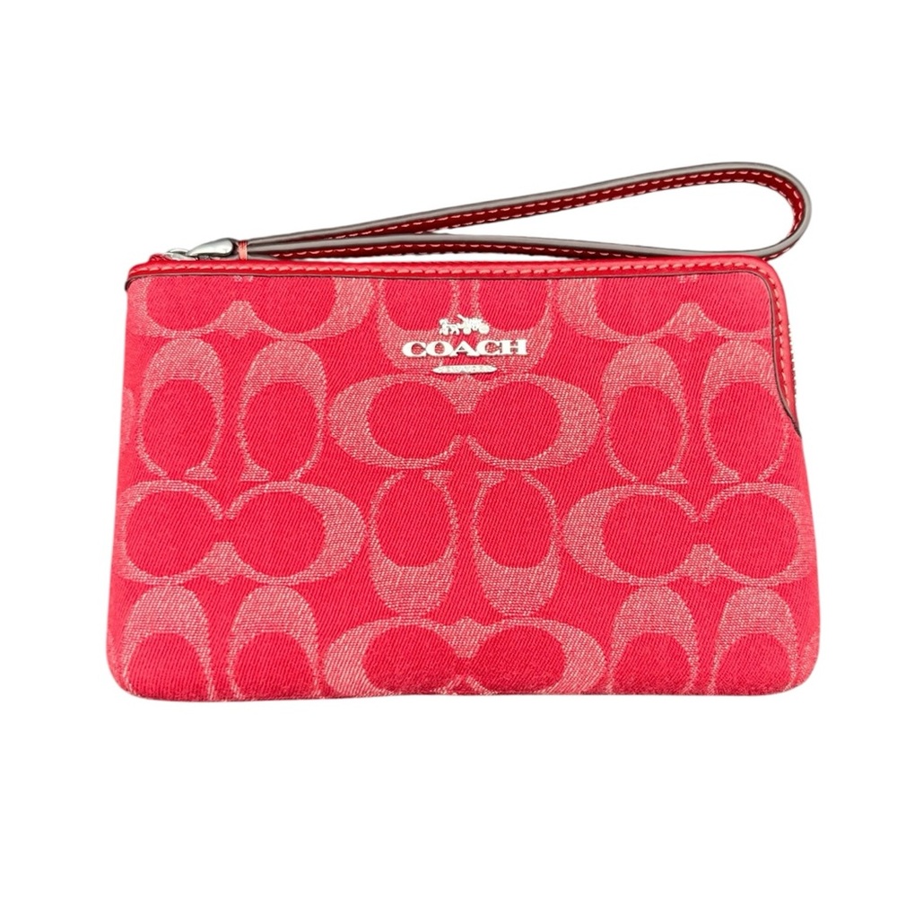Coach Red Denim Corner Zip Wristlet